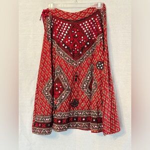 Red & Black Ethnic Peasant Tribal Fusion Skirt